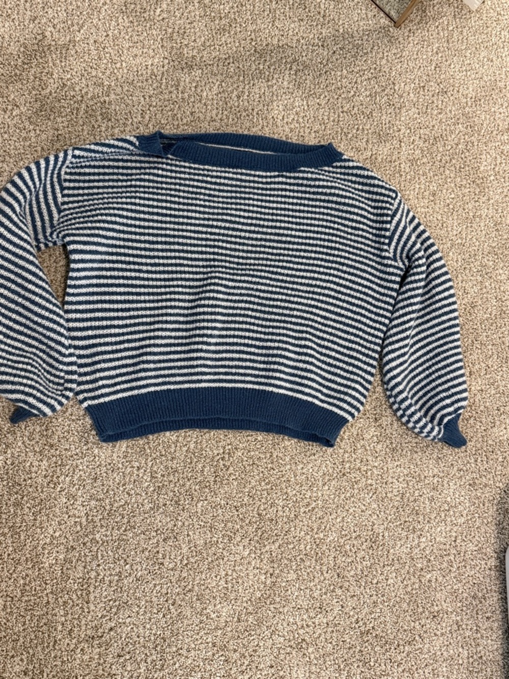 Women’s Navy and White Striped Knit Sweater